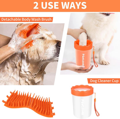 Professional 7 in 1 Dog Paw Cleaner for Dogs & Cats - Includes 1 Portable Paw Washer, 1 Bath Brush, 2 Dog Toothbrushes and 3 Absorbent Towels Note: Fits Paws up to 2 Inches Wide (Small, Blue)