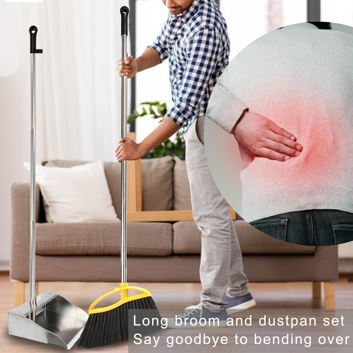 Gloffer Soft Bristles Broom for Indoor Sweeping, Household Cleaning Angle Broom with 55inch Long Handle for Home Office Hardwood Tile Floors Kitchen