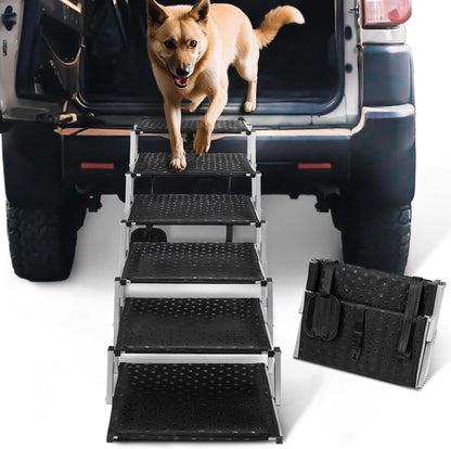 Dog Stairs for Car - Foldable Dog Ramps for Large Dogs with Non Slip Surface, Portable Dog Steps for Cars and SUV, Truck, Support Up to 200 Lbs