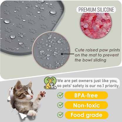 Pet Feeding Mat, Waterproof Anti-Slip Placemats for Dog Cat Bowl Silicone Pet Food Mat, Raised Edge Prevent Spills on Floor & Carpet, Dishwasher Safe (Beige, 11" x 11")
