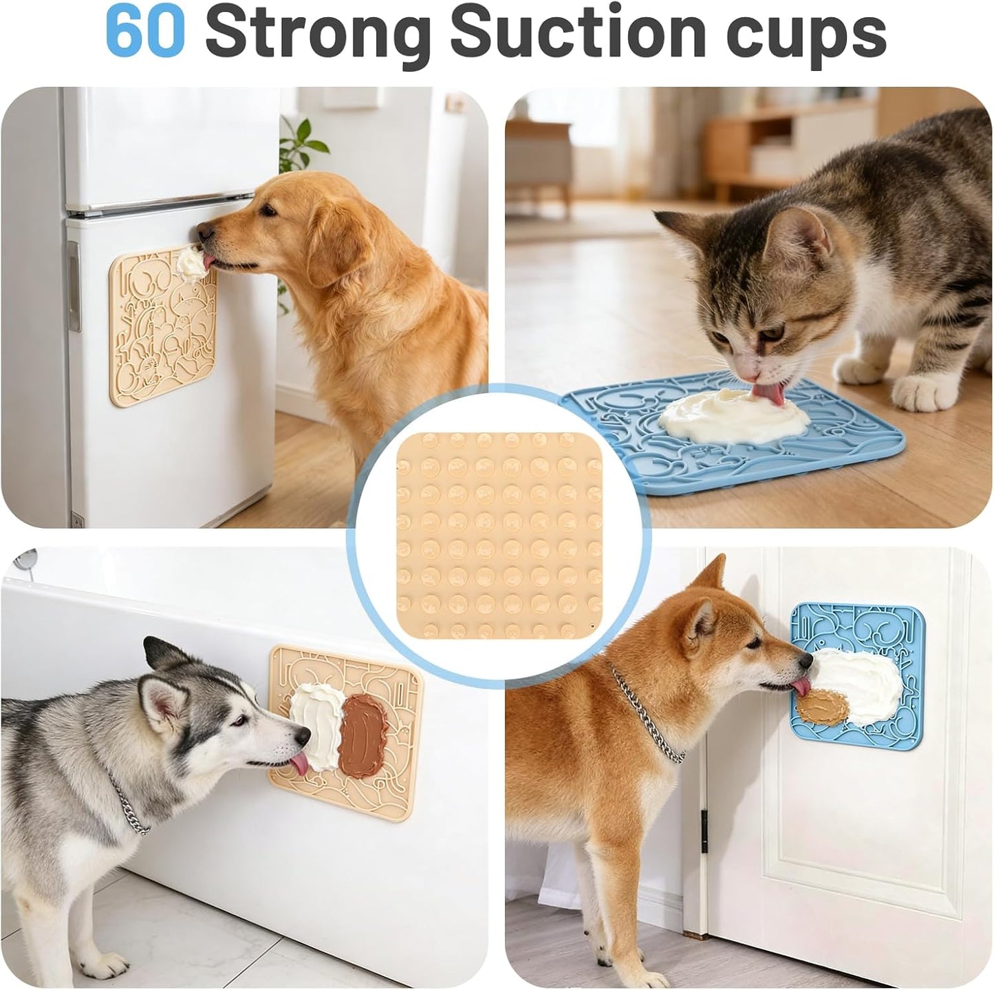 Lick Mat for Dogs,Lick Pads for Cats with Suction Cups- Large&Small Pet Anxiety Relief, Slow Feeder Dog Bowls, Bathing, Grooming and Training -2PCS Packing (Blue+Green, Large)