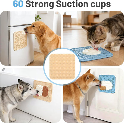 Lick Mat for Dogs,Lick Pads for Cats with Suction Cups- Large&Small Pet Anxiety Relief, Slow Feeder Dog Bowls, Bathing, Grooming and Training -2PCS Packing (Blue+Green, Large)