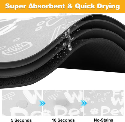 Pet Feeding Mat,Dog Cat Mat for Food and Water,Dog Bowl Waterproof Placemat with Rubber Backing,Absorbent Quick Dry Water Dispenser Mat for Pet（Dark Gray 12"×18"）