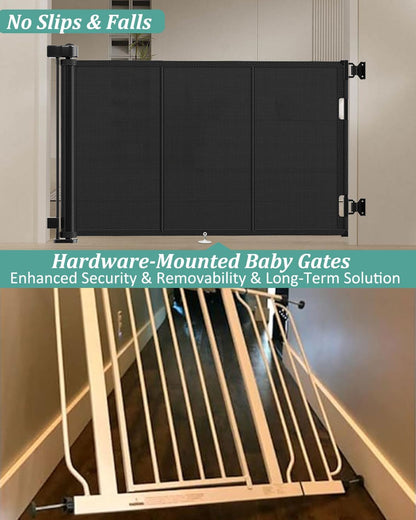 Miumoon 120 inch Retractable Baby Gates 34 inch Tall, Retractable Gate with Reinforced Strip Design to Prevent Crawling Through, 10 FT Extra Wide Retractable Dog Gate for Indoor/Outdoor
