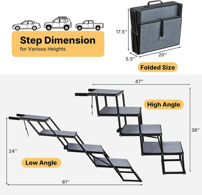 Veehoo Collapsible Dog Stairs for Large Dogs Extra Wide, 4 Steps Folding Dog Steps for Car Truck SUV 20" Wide, Heavy Duty Pet Loader Ramp Ladder Portable with Non Slip Surface, Support up to 200lbs
