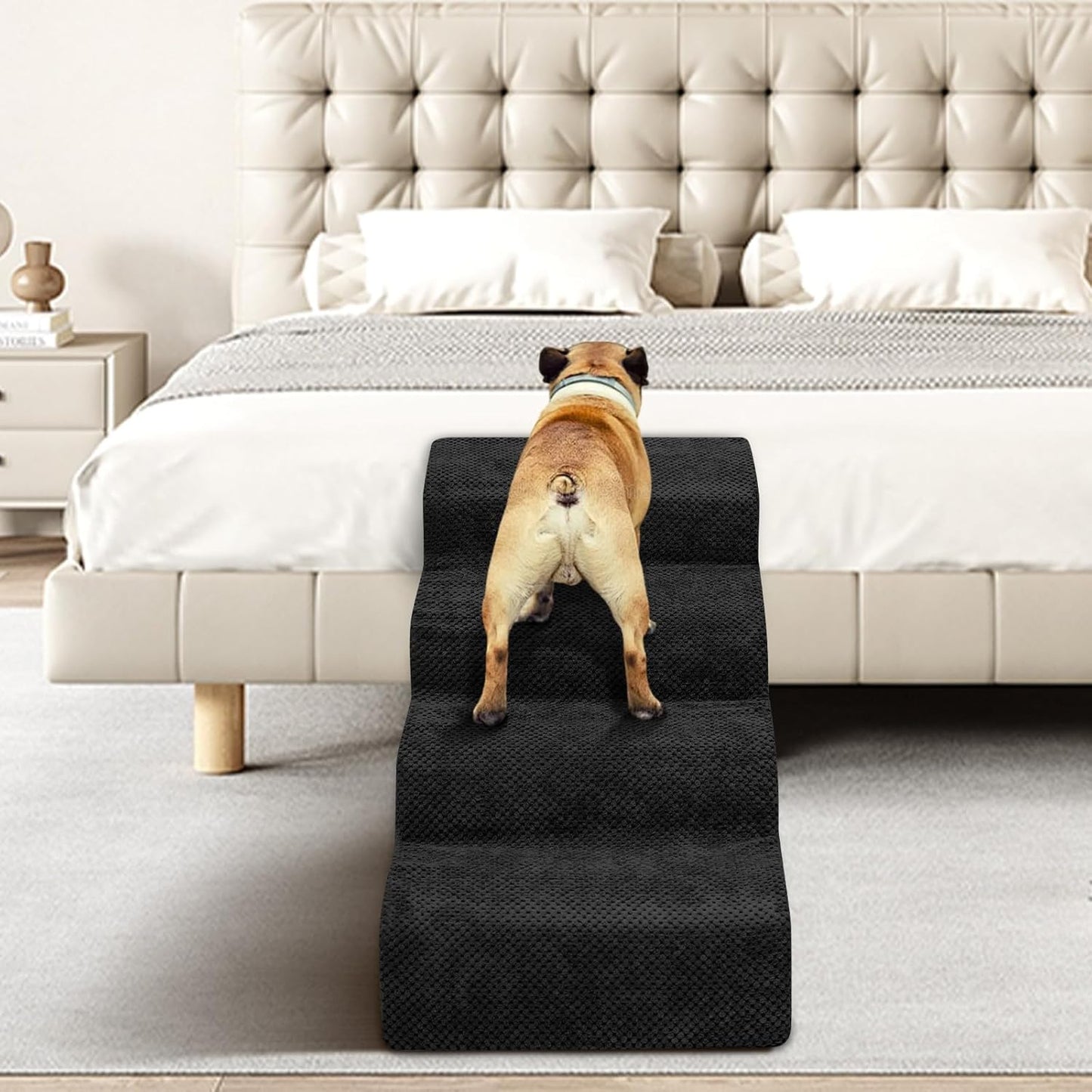 Dog Stairs for Small Dogs - High Density Foam Dog Ramp, Extra Wide Pet Steps with Non-Slip Bottom for High Beds, Couche and Sofa, Best for Pet Injured, Older Dogs Cats (Grey, 4 Steps)