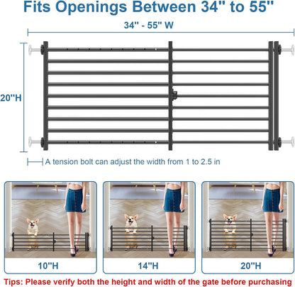 Malier Indoor Dog Gate with Door, 26-41" Extra Wide Full Metal Pet Gate Short Dog Gate for Stairs, Pressure Mount 10'' Tall Small Puppy Low Gate Easy Step Over for Doorways