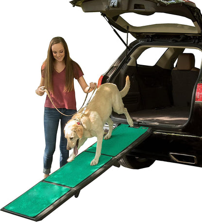 Pet Gear Tri-Fold Portable Pet Ramp for Dogs and Cats, 71" Long, Extra Wide, Holds up to 200lbs, Patented Design, Compact/Easy Fold with Safety Tether, Titanium