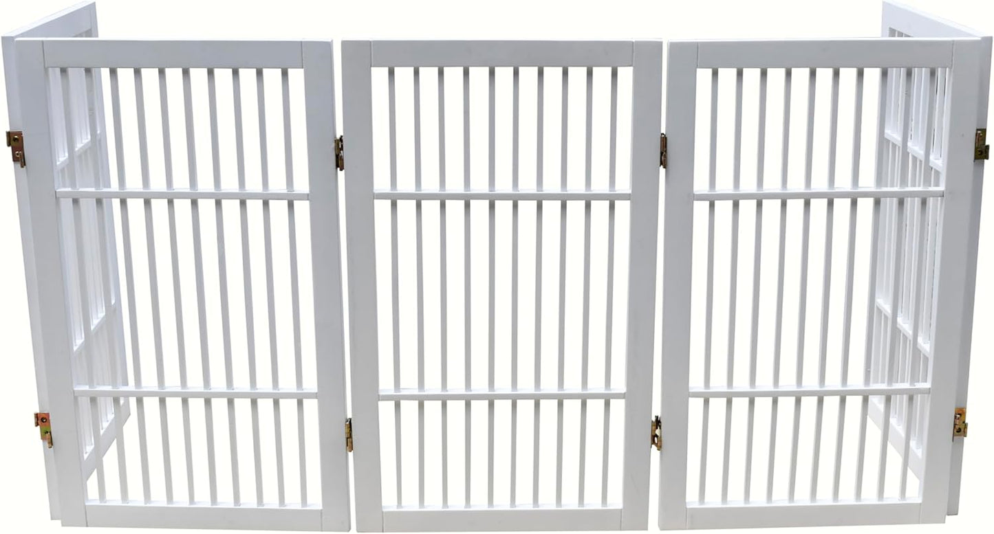 Urnporium Freestanding Wooden Dog Gate for Doorways – Foldable Acacia Wood Pet Gate, No Drill Portable Indoor/Outdoor Puppy Fence Barrier (White Pet Gate, 3 Panel 24" Tall)