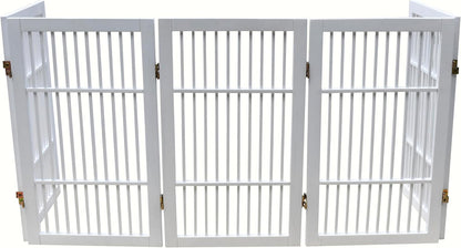 Urnporium Freestanding Wooden Dog Gate for Doorways – Foldable Acacia Wood Pet Gate, No Drill Portable Indoor/Outdoor Puppy Fence Barrier (White Pet Gate, 3 Panel 24" Tall)
