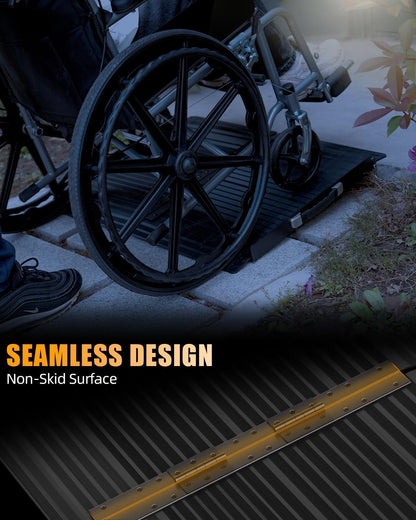 VNN Portable Wheelchair Ramp 4FT, Non-Slip Aluminum Ramps for Wheelchairs for Home, Handicap Wheelchair Ramps for Home Steps, Aluminum Loading Dock Plates, Doorways, Black