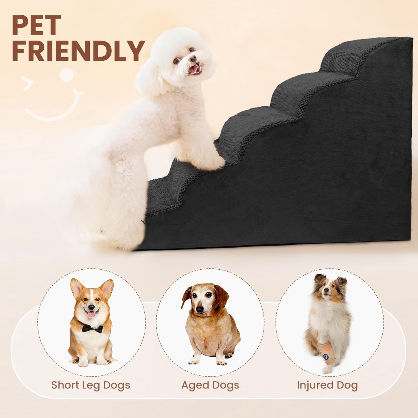 Dog Stairs for Small Dogs, 3 Tiers High Density Foam Dog Ramp, Extra Wide Non-Slip Pet Steps for High Beds Or Couch, Soft Foam Doggie Ladder for Dogs Injured, Older Pets, Small Cats