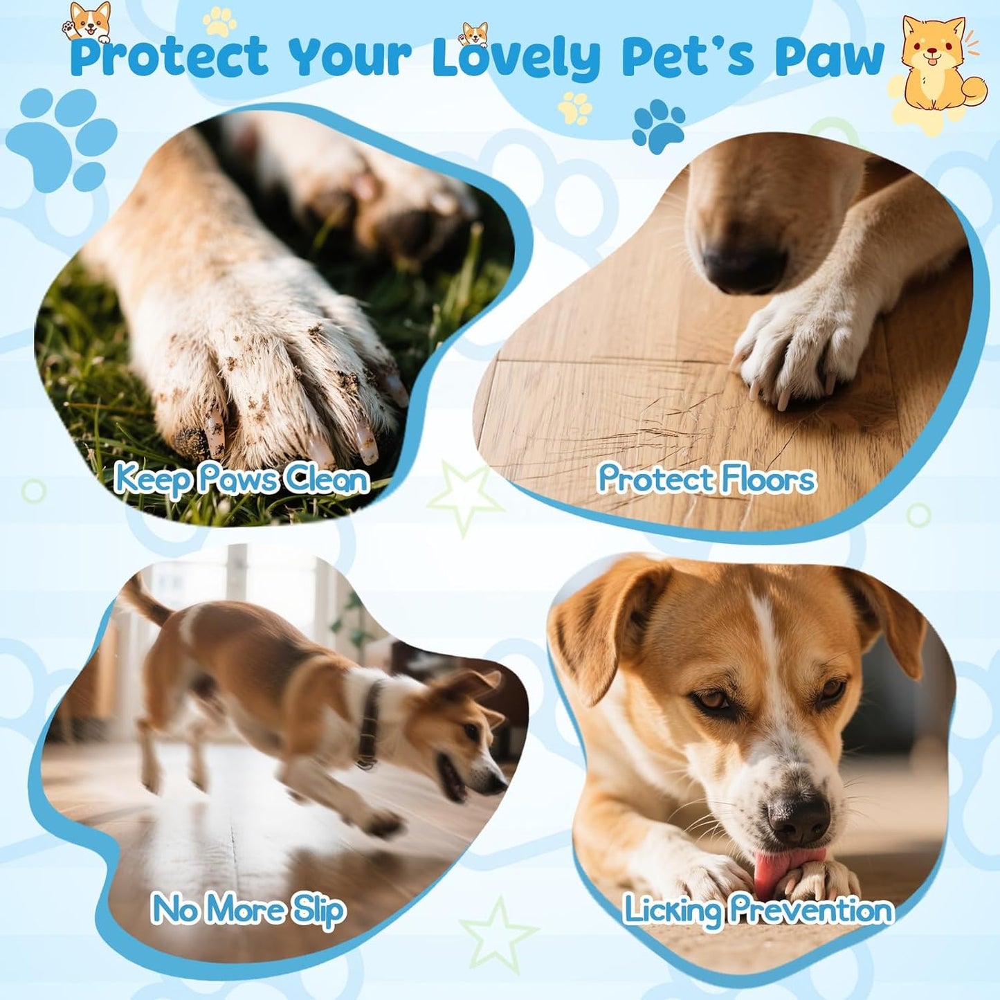 Dog Socks to Prevent Licking Paws, Anti Slip Dog Boots & Paw Protectors for Hardwood Floors, Toe Grips for Small Medium Large Senior Dogs, Dog Shoes for Hot/Cold Pavement(Blue Bone,L)