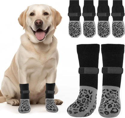 PICK FOR LIFE Non Slip Dog Socks with Grippers Prevent from Licking Paws,Anti-Slip Dogs Grip Socks for Senior Dogs on Hardwood Floor(Grey,2Pairs,L)