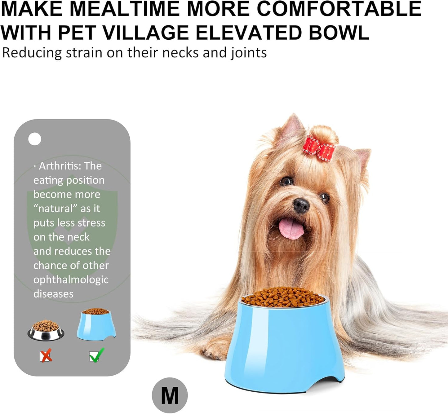 Dog Bowls,Cone Friendly Non Slip Single Dog Bowl with Stainless Steel Inner, Raised Bowls for Small Dogs Spaniel Dogs Long Ear, High Capacity, M/2 Cup Pink