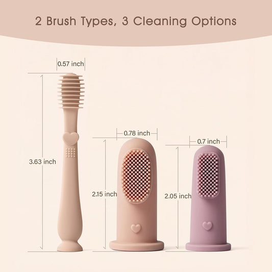 Moonkie Baby Finger Toothbrush Tongue Oral Cleaner Kit for 3 Months +, 3 Pcs (Clay/Ivory/Clay)