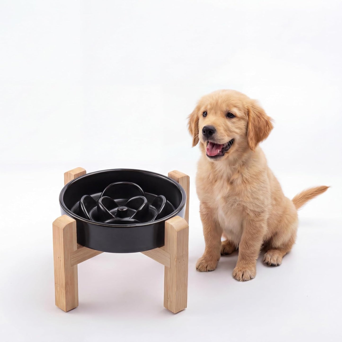 Ceramic Slow Feeder/Dog Bowl for Small Medium Dogs,Elevated/Raised Slow Feeding Dog Food Water Dish Heavy Weighted,Puzzle Eating Bowl Moder （Stars Mark-Forest Green, 8.26in）