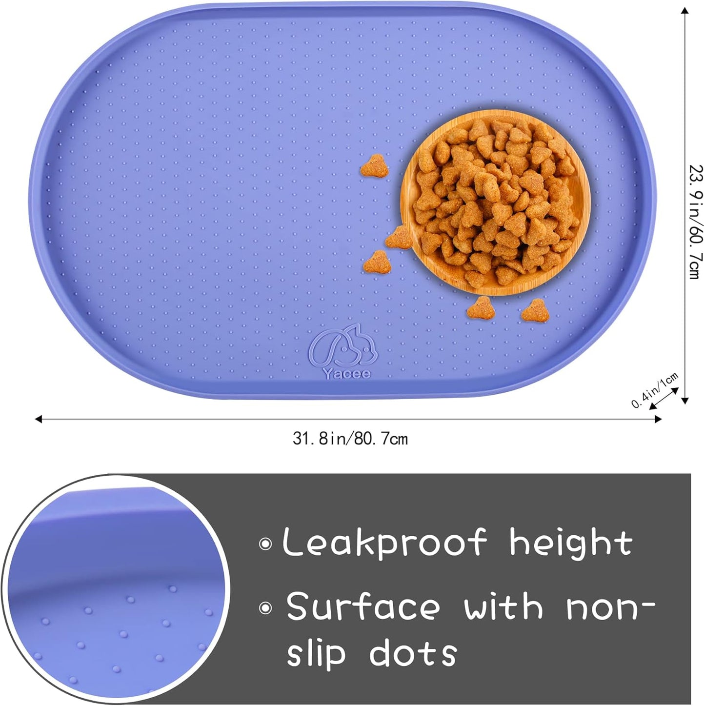 100% Waterproof 0.5" Raised Edge BPA Free Silicone Dog Food Mat, Pet Cat Feeding Mats Contain Spills Protects Floors, Placemats for Cats and Dogs Water Bowl Dishwasher. (Small, Gray)