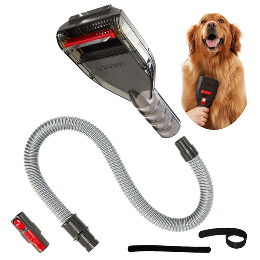Dog Brush Vacuum Attachment with 1"-1.75" Universal Adapters for Vacuum Cleaners, Pet Hair Shedding Grooming Tool Kit with Long Extension Hose