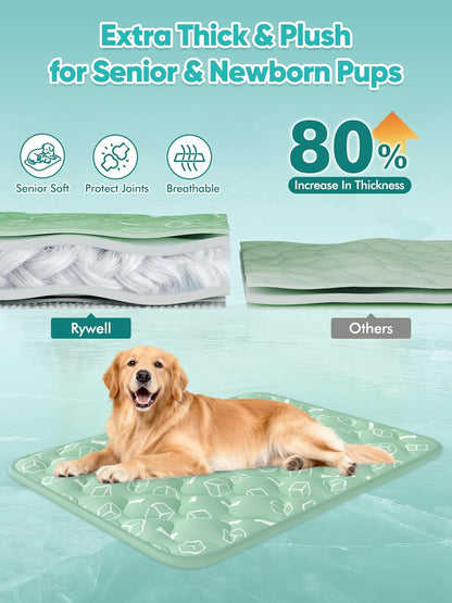 Rywell Dog Cooling Mat 2.0, Ocean Blue,44" x 32" Thick & Durable Cooling Mat for Extra Large Dogs, Long-Lasting Cool with Waterproof & Color-Changing Arc-Chill Tech (Q-Max>0.5) Washable& Non-Toxic