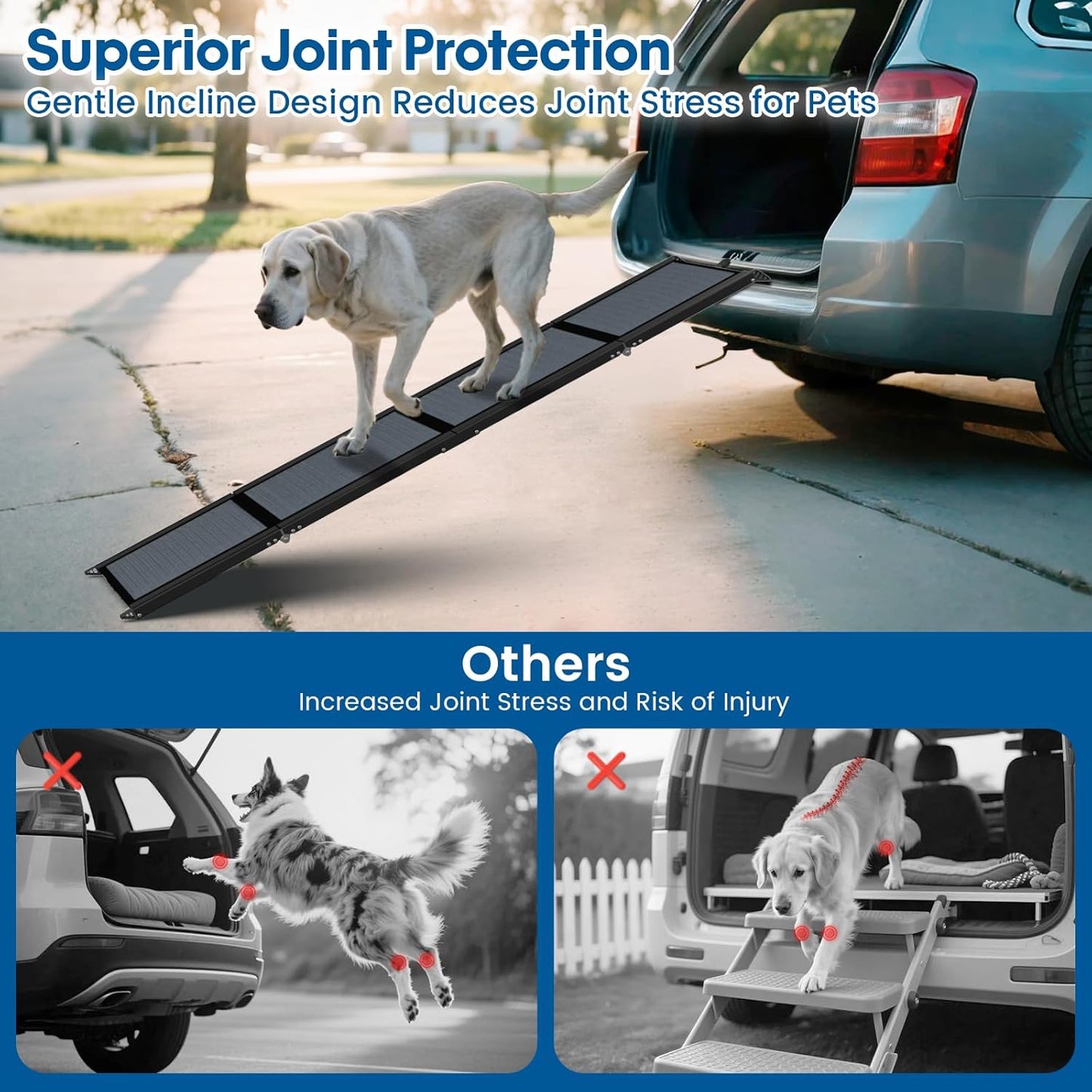 HBTower 63" Long x 17.3" Wide Folding Dog Ramp for Large Dogs Up to 250lbs - Portable Pet Ramp with Non-Slip Surface, Extra Wide Dog Car Ramps for Car, SUV, Truck & High Beds