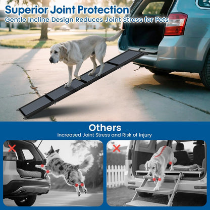 HBTower 63" Long x 17.3" Wide Folding Dog Ramp for Large Dogs Up to 250lbs - Portable Pet Ramp with Non-Slip Surface, Extra Wide Dog Car Ramps for Car, SUV, Truck & High Beds