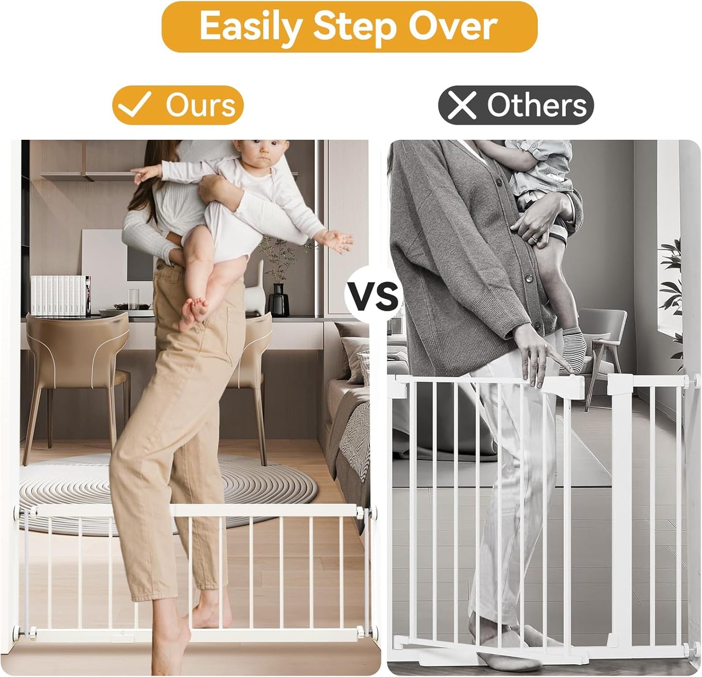 Dog Gate Indoor,18"-45" Adjustable Extra Wide Metal Short Dog Gate to Step Over, 18" Tall Small Pet Gate with 3 Extension Kits, Pressure Mounted Gate for Doorways & Stairs Black