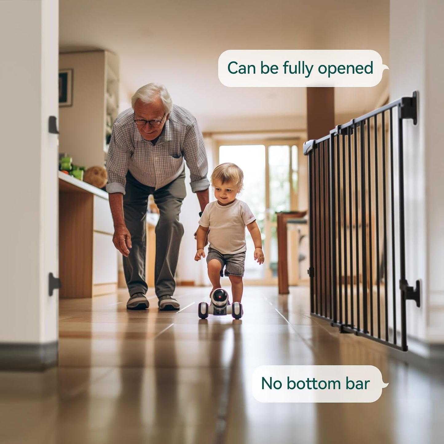 Babelio Baby Gate for Stairs, Kitchen & Doorways, 26-43" W 28" H No Bottom Bar| Easy Installation| One-Handed Operation| Auto-Close| Hardware Mount (Drill Needed) Safety Dog/Pet Gate Indoor (White)