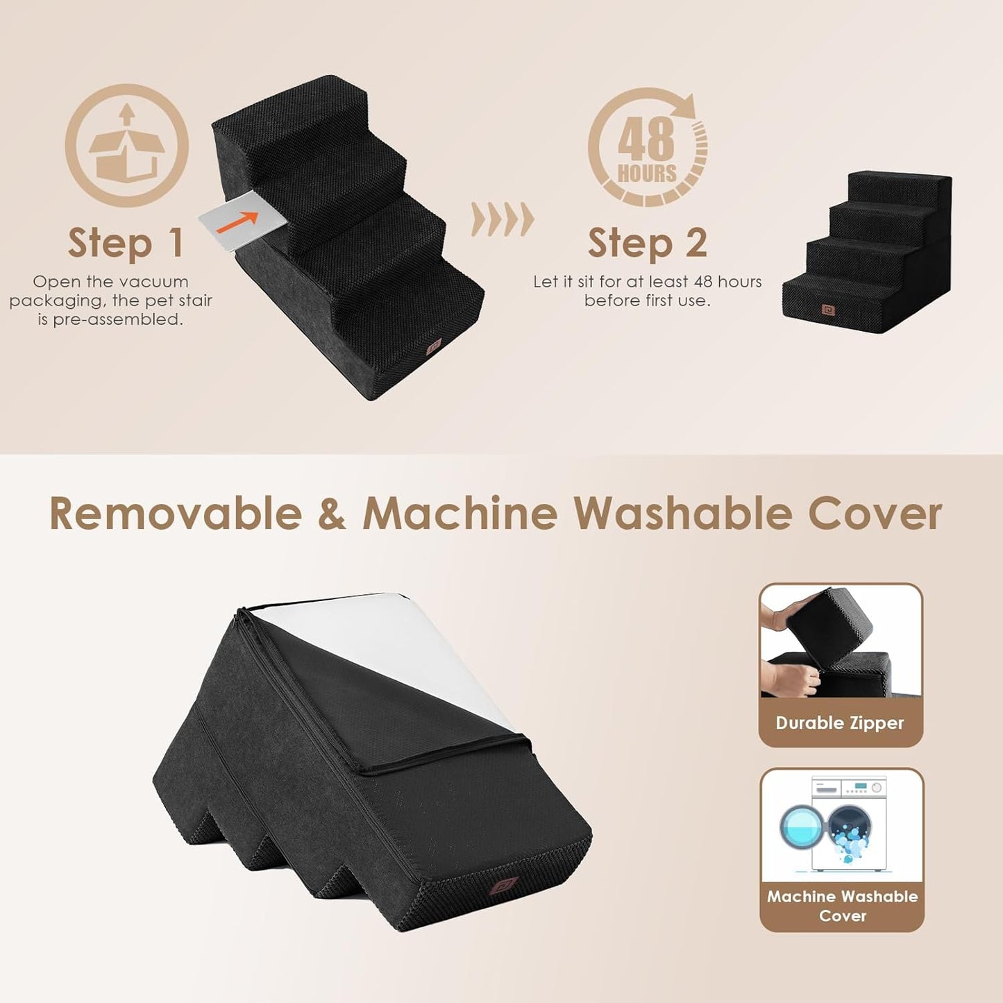 EHEYCIGA Dog Stairs for High Bed 22.5" H, 5-Step Dog Steps for Bed, Pet Steps for Small Dogs and Cats, Non-Slip Balanced Pet Ramp Indoor, Grey