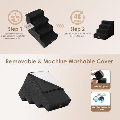 EHEYCIGA Dog Stairs for High Bed 22.5" H, 5-Step Dog Steps for Bed, Pet Steps for Small Dogs and Cats, Non-Slip Balanced Pet Ramp Indoor, Grey