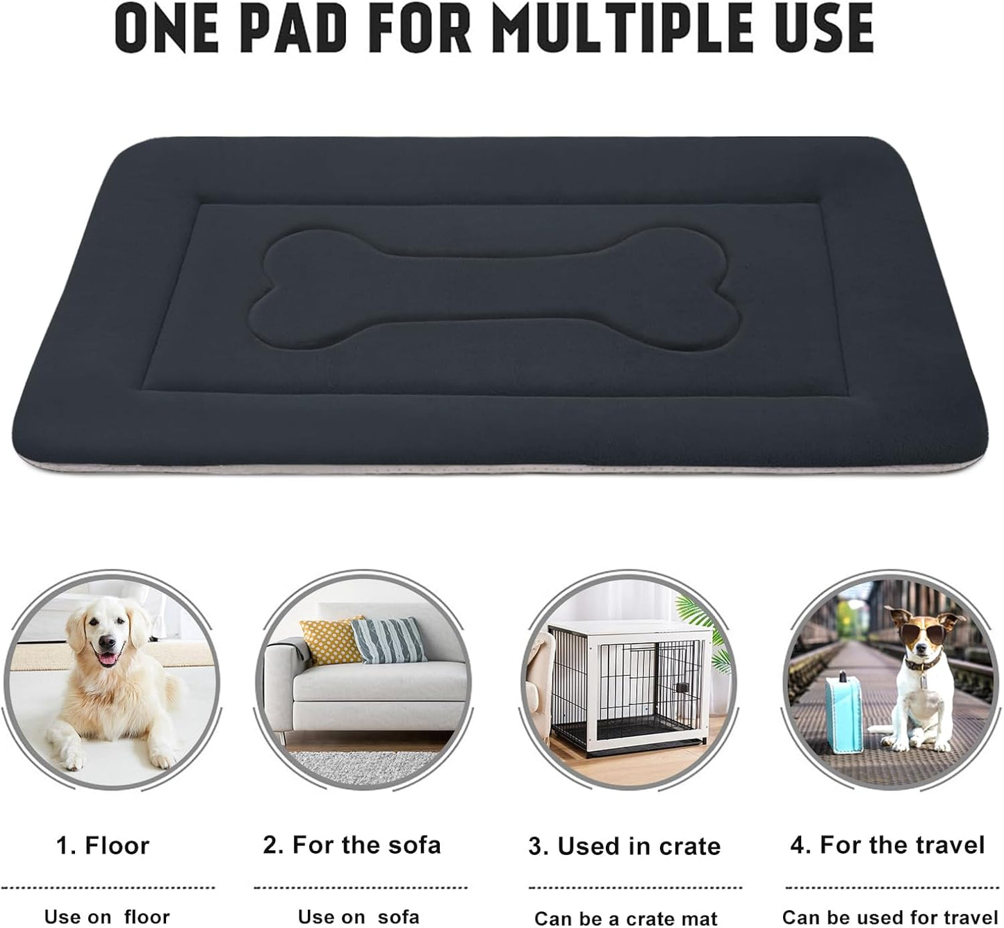 Large Dog Bed Soft Dog Crate Pad Mat 42 in Non-Slip Bottom Washable Dog Sleeping Mattress Pet Beds Cat Bed Kennel Pad, Dark Gray