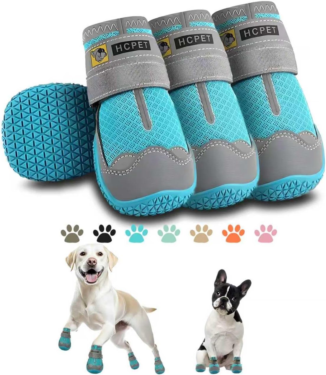 Hcpet Dog Shoes for Dogs, Dog Booties for Dogs, Anti-Slip Dog Boots & Paw Protectors for Hot Pavement Winter Snow Hiking with Reflective Straps Khaki Size 6, 4PCS