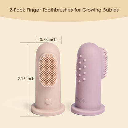 Moonkie Baby Finger Toothbrush Tongue Oral Cleaner Kit for 3 Months +, 3 Pcs (Clay/Ivory/Clay)