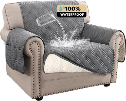 PrinceDeco 100% Waterproof Couch Cover for 3 Cushion Couch Sofa Pet Friendly Non-Slip Couch Cover for Dogs Washable Water Resistant Furniture Protector with Elastic Straps(Sofa 68", French Oak)