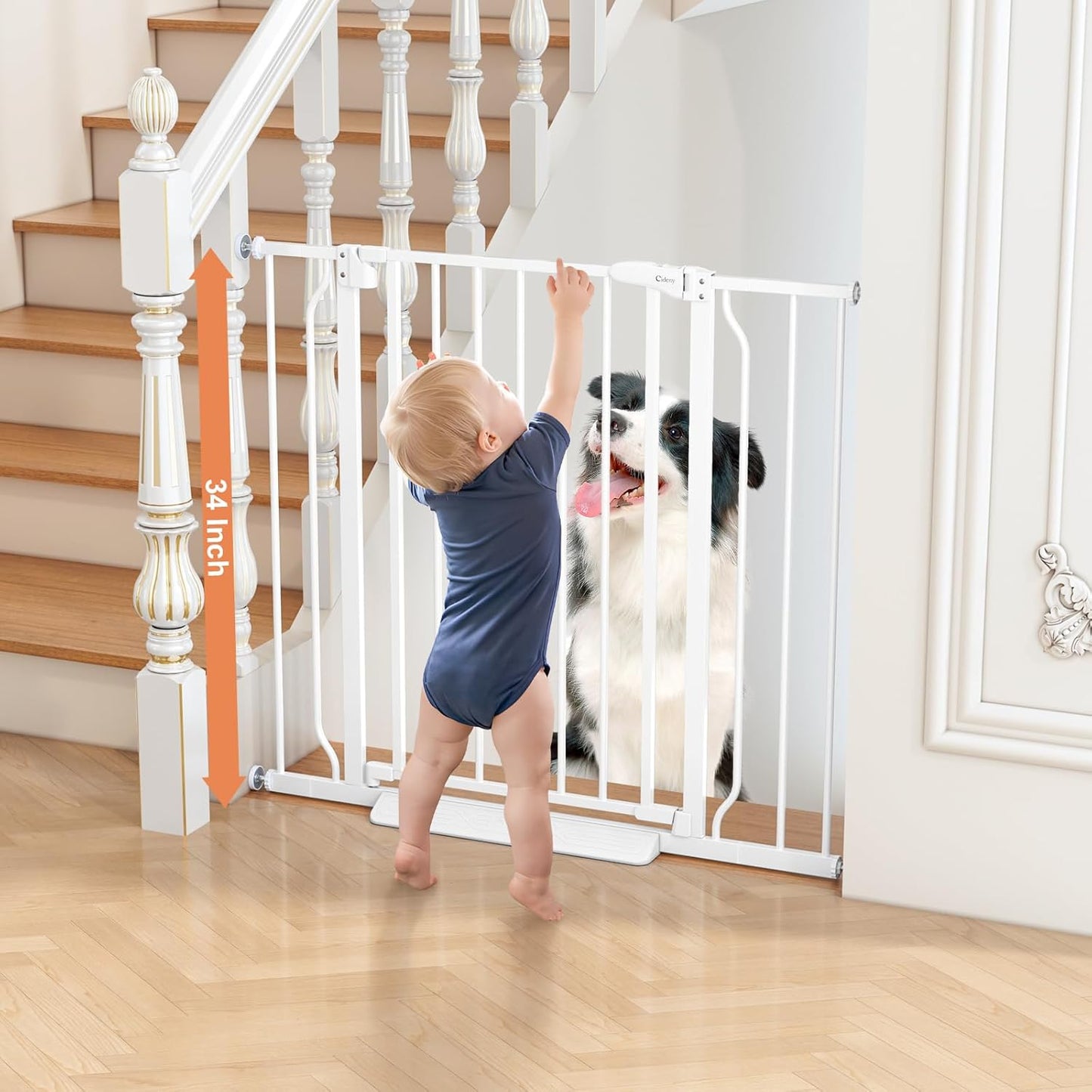 Baby Gate No Drilling, 29"-40" Auto Close Dog Gate Indoor for Doorways & Stairs, Pressure Mounted Adjustable Pet Gate, Easy Walk Through Child Gate for Children & Pets Stroller Friendly, White