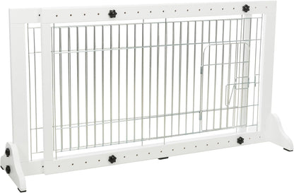 Trixie Expandable Wooden Freestanding Pet Gate, 24-in Tall Easily Step Over Barrier, Fence Expands to Fit Door Openings 25.5 to 42.5-in, Brown