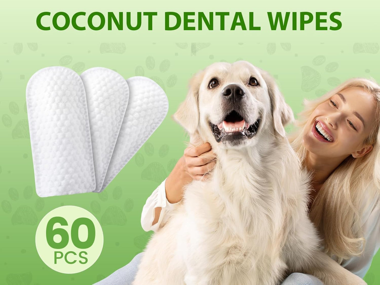Dog Dental Care Wipes - Pet Teeth Cleaning Wipes for Dogs & Cats - Reduces Plaque, Freshens Breath Dog Dental Care Solution Pet Finger Wipes(60 PCS, Unscented)