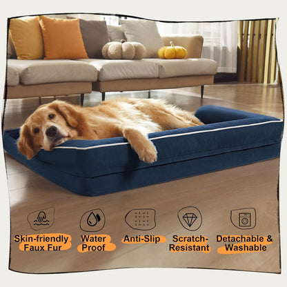 Large Dog Bed Orthopedic Washable - Beds Bolster - Medium XL XLarge Big Dogs - Memory Foam Couch Sofa - Waterproof with Removable Cover