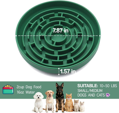Silicone Slow Feeder Bowl, with Non-Slip Suction Cups, Anti-Choking, Puppy Puzzle Bowl, Slows Down Eating Speed, Relieves Anxiety, Suitable for S&M Sized Dogs and Cats(Green