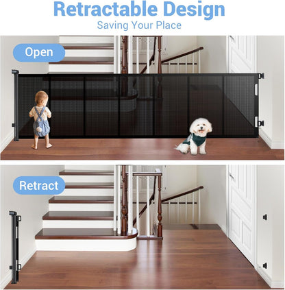 HAMOPY Retractable Baby Gate, 33" Tall, Extends up to 55" Wide, Durable Auto-Lock Baby Gates for Stairs, Mesh Dog Gate and Child Safety Gates for Doorways, Hallways, Indoor, Outdoor(Black)