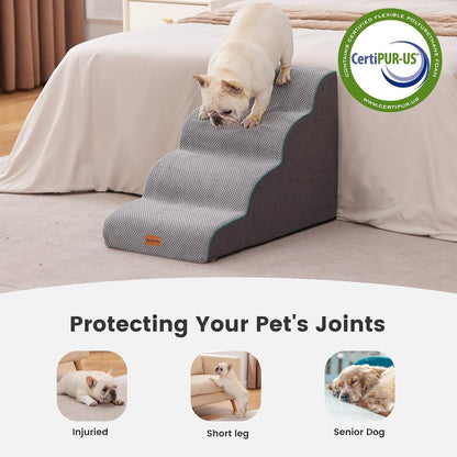Gardner Pet 4-Step Dog Stairs for Small Dogs 18.5" H, Curved 4-Step Pet Stairs, Dog Steps for High Bed (18-20 in), Couch with Durable Non-Slip Waterproof Fabric Cover and CertiPUR-US Certified Foam