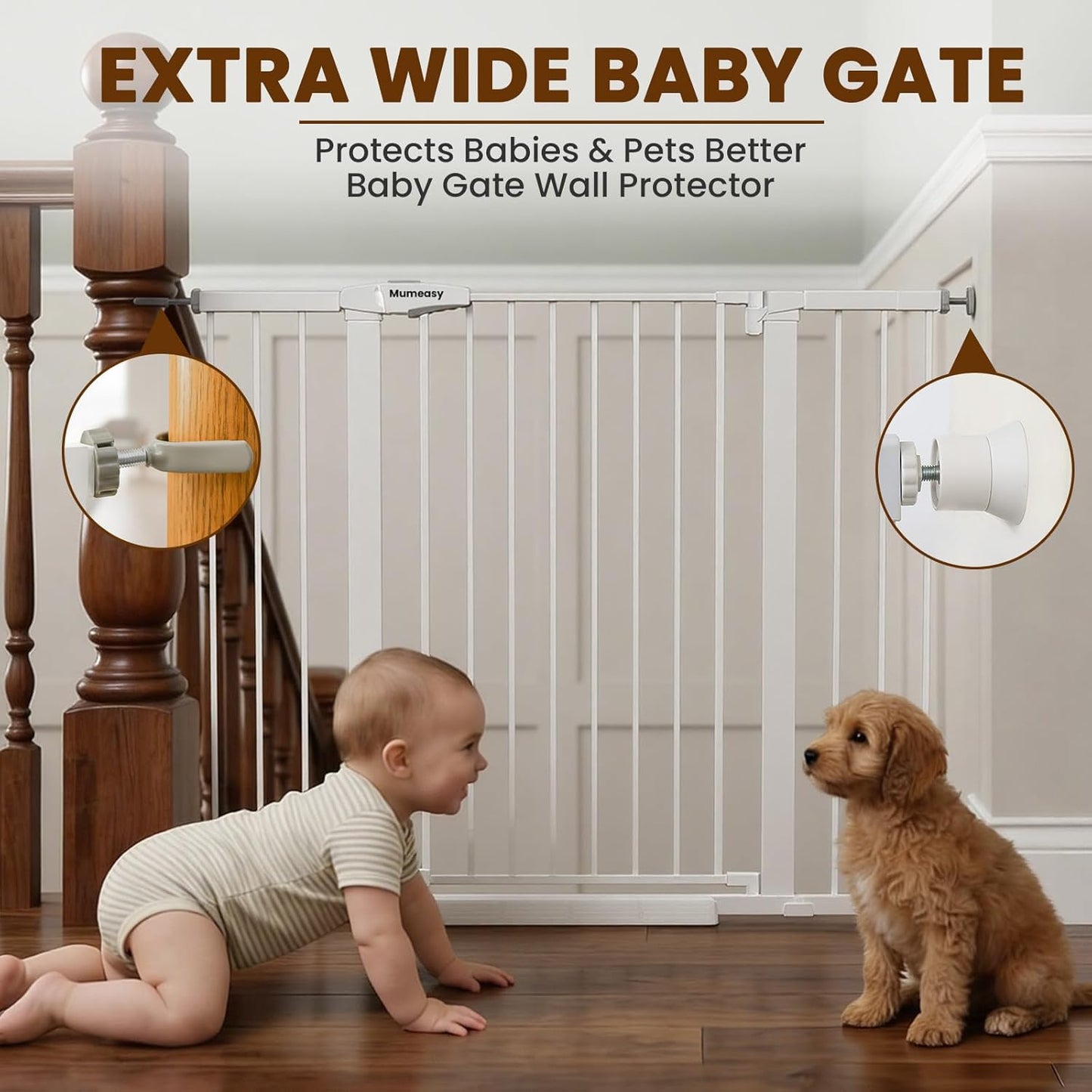 Mumeasy 36" High Extra Tall Dog Gate, 29.6"-40.5" Wide Pressure Mounted Tall Baby Gate for Dog, Auto Close Pet Gate with Door for Stairs,Doorways,House,Black