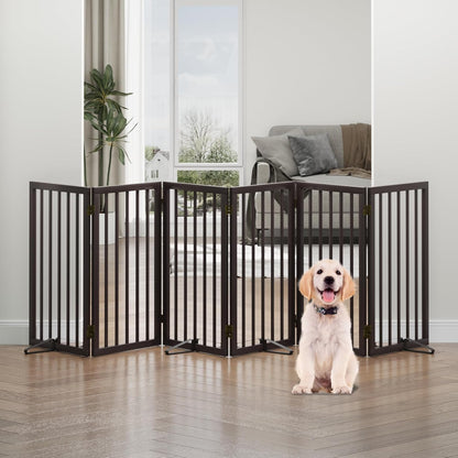 Freestanding Foldable Dog Gate - 4 Panel Room Divider with Metal Support Feet (Black)