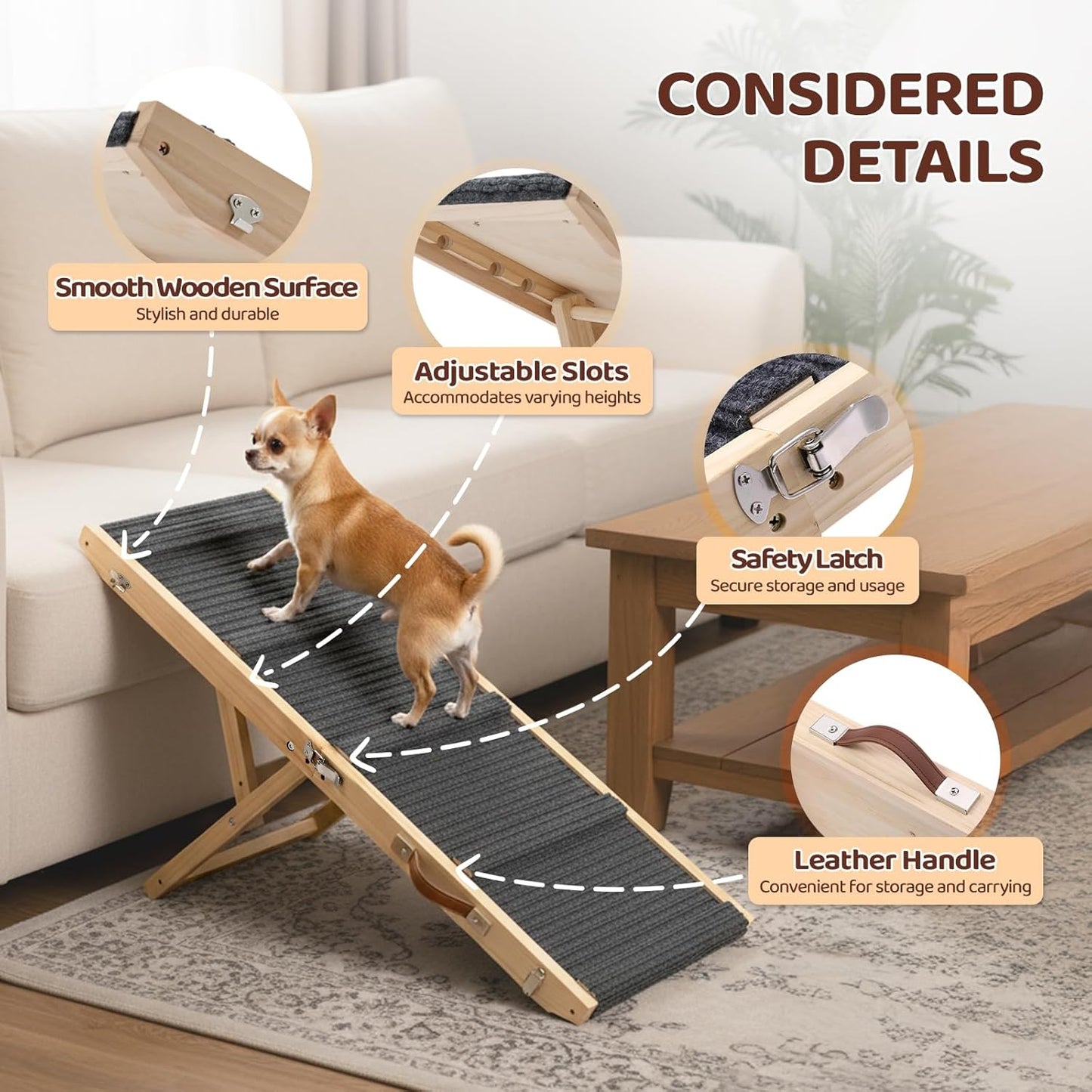VINGLI Dog Ramp for Bed, 33" Foldable Dog Steps for Couch Height Adjustable, Portable Pet Ramp for Car with Non-Slip Mat (33 inch)
