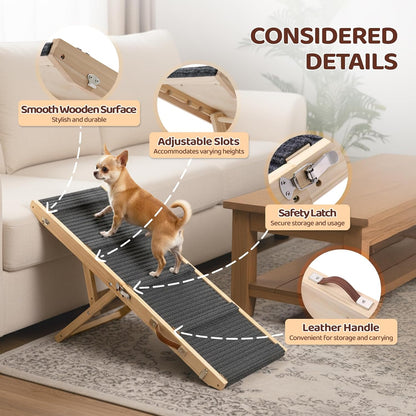 VINGLI Dog Ramp for Bed, 33" Foldable Dog Steps for Couch Height Adjustable, Portable Pet Ramp for Car with Non-Slip Mat (33 inch)