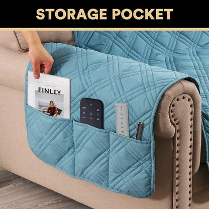 PrinceDeco 100% Waterproof Couch Cover for 3 Cushion Couch Sofa Pet Friendly Non-Slip Couch Cover for Dogs Washable Water Resistant Furniture Protector with Elastic Straps(Sofa 68", French Oak)