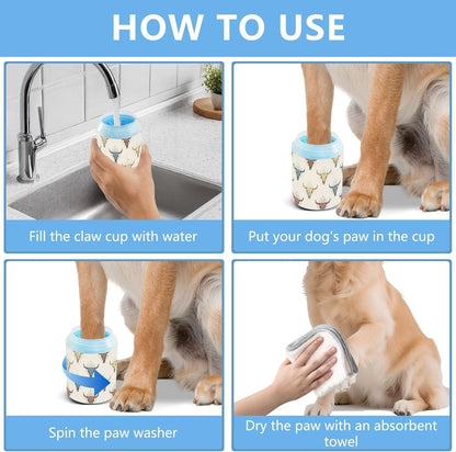 Western Skull Beige Pattern Dog Paw Cleaner Cup with Soft Silicone Brush, Small Portable Lightweight Muddy Paw Washer for Dogs, Easy to Use Pet Foot Cleaner