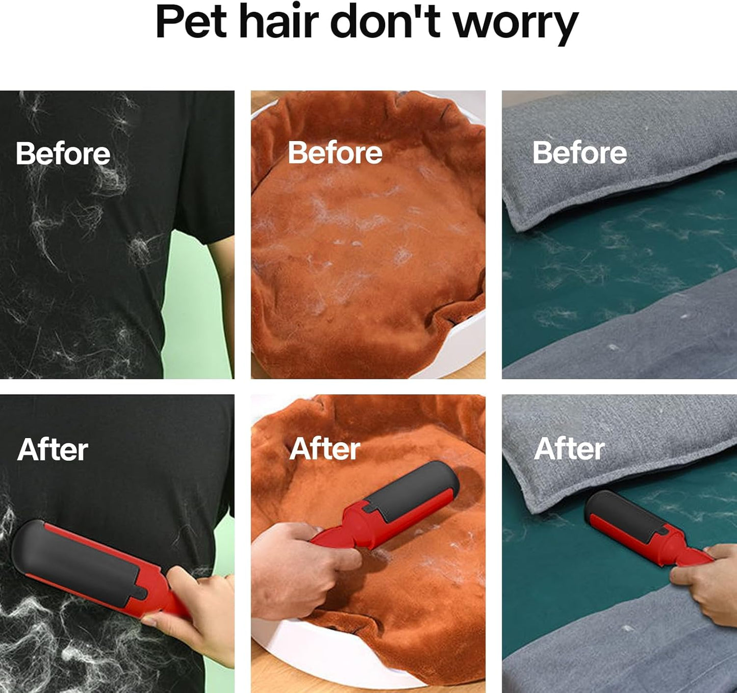PAKEWAY 2 Pack Pet Hair Remover for Couch & Carpet, Reusable Lint Roller with Self-Cleaning Base, Dog & Cat Fur Remover, Portable Hair Removal Tool