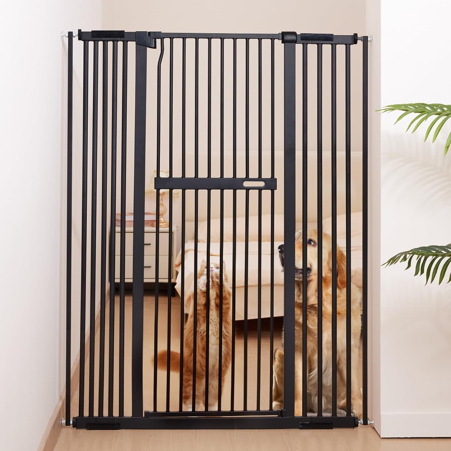 No Pawblems 55" Extra Tall Pet Gate for Cat/Dog, 29-40" Wide Auto Close Tall Dog Gate for Doorways/Hallways, 1.37" Ultra Narrow Spacing, NO Drilling Pressure Mounted, Black
