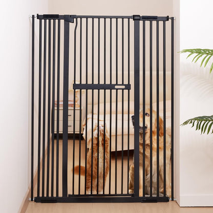 No Pawblems 55" Extra Tall Pet Gate for Cat/Dog, 29-40" Wide Auto Close Tall Dog Gate for Doorways/Hallways, 1.37" Ultra Narrow Spacing, NO Drilling Pressure Mounted, Black